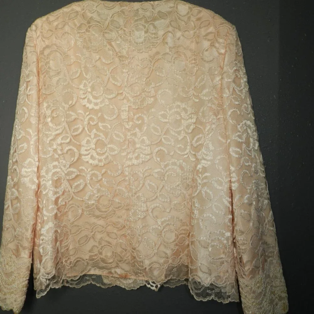 Christian Dior Women Light Pink Button Up Floral Lace Vintage 80s Jacket Size 16